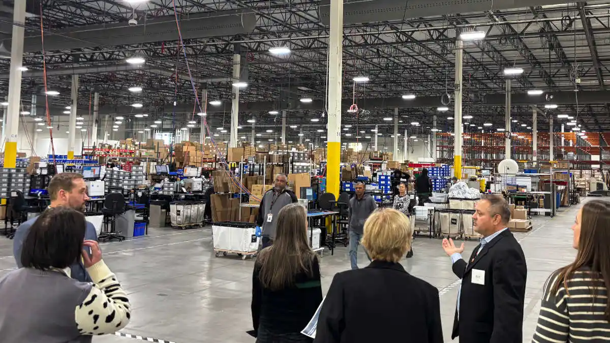 GN Senior Project Manager Steve Hiller provides our group with a tour of the warehouse that will hold products from ReSound, Beltone, Jabra Enhance, and SteelSeries.