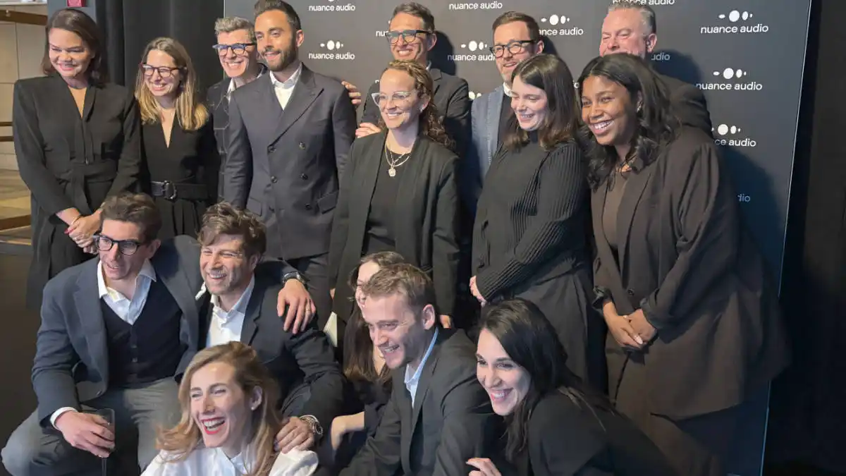 The Nuance Audio team celebrates its product launch in New York City.