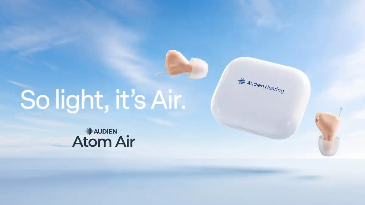 Audien Atom Air and portable charging case.