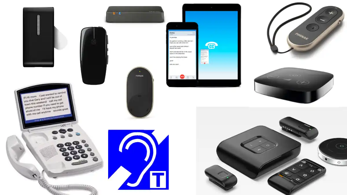 Various accessibility tools for listening problems, including TV streamers, mobile apps, external microphones, and a captioned phone..
