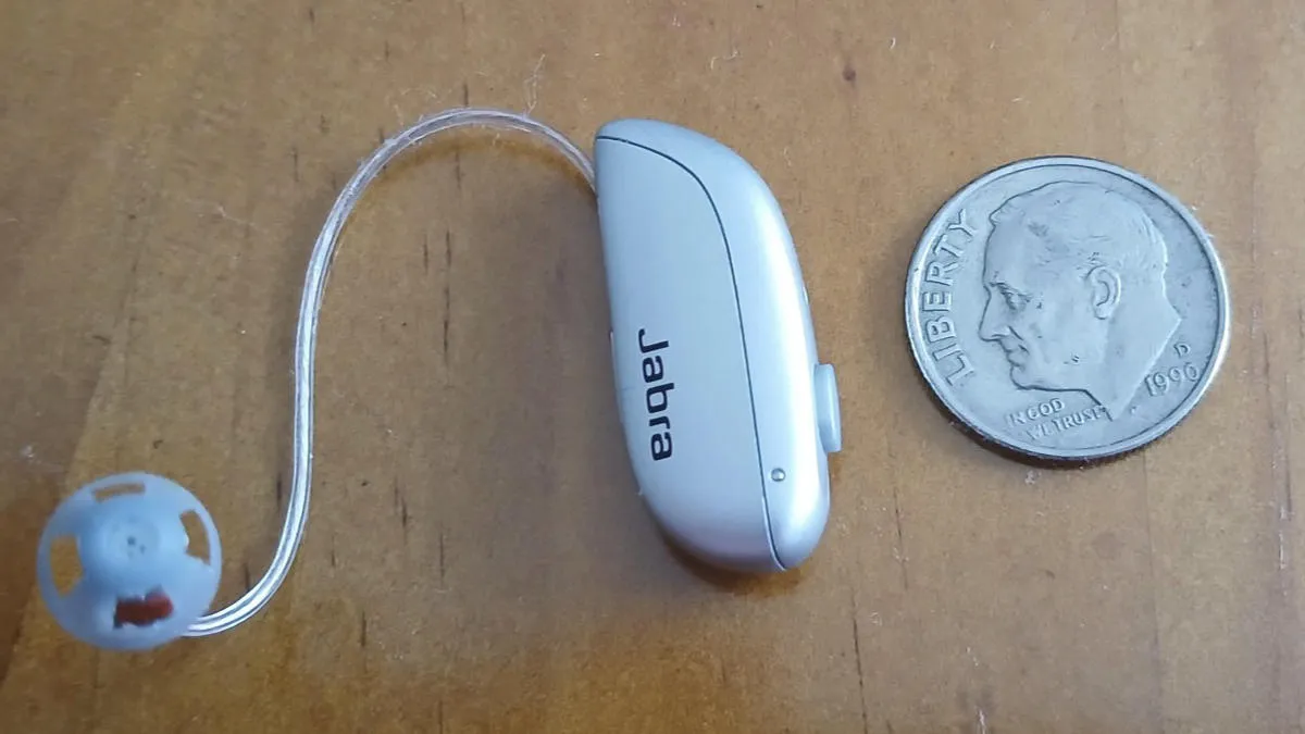 The Jabra Enhance Select 500 is a compact receiver-in-canal (RIC) hearing aid.