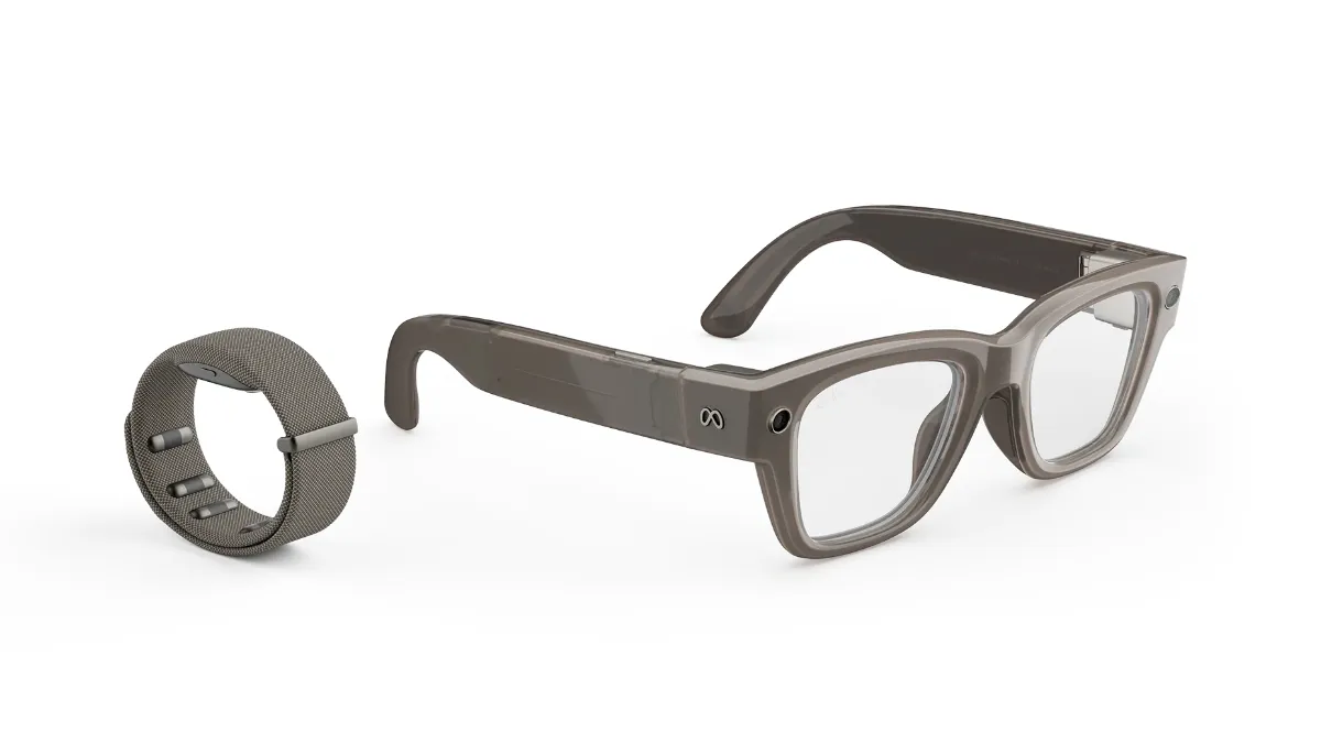 Meta Ray-Ban Display smart glasses with Neural Band to detect subtle hand gestures.