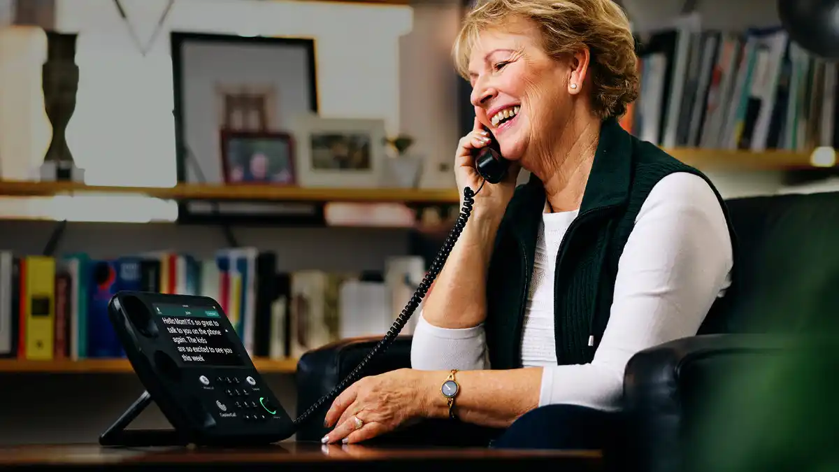 CaptionCall phones have a large touchscreen with menus for personalization and feature a volume dial that controls both the loudness of the handset and, when employed, the speakerphone.