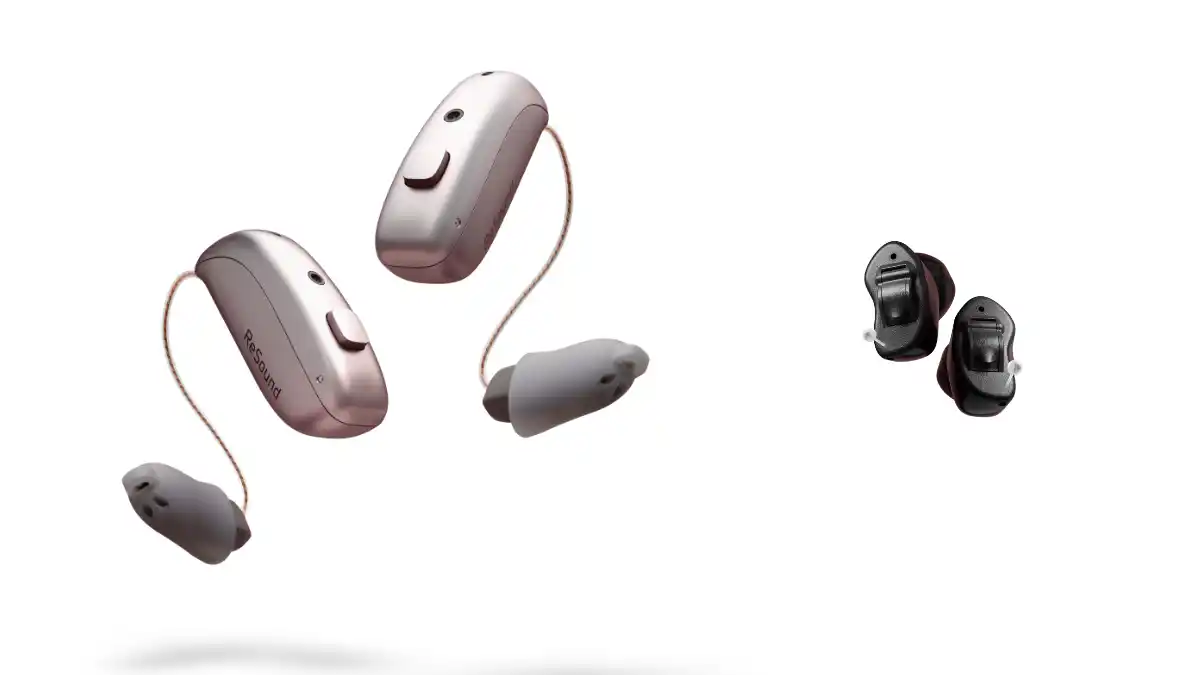 Photos of a pair of ReSound Sensia RIE and ITC styles