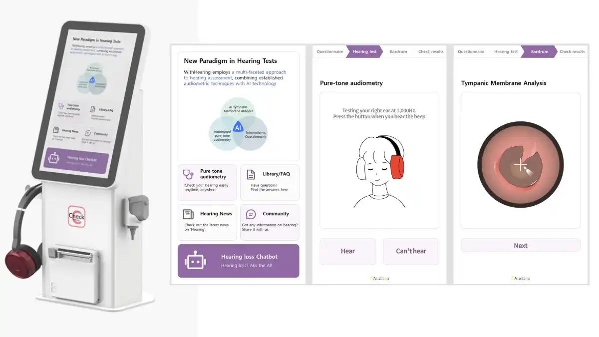 Audiso's WithHearing tabletop kiosk for hearing screening.