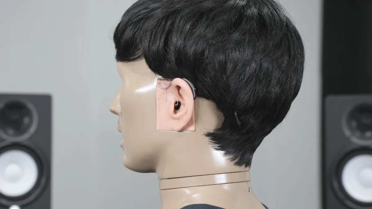 In the lab: Widex Allure being tested on a KEMAR manikin.