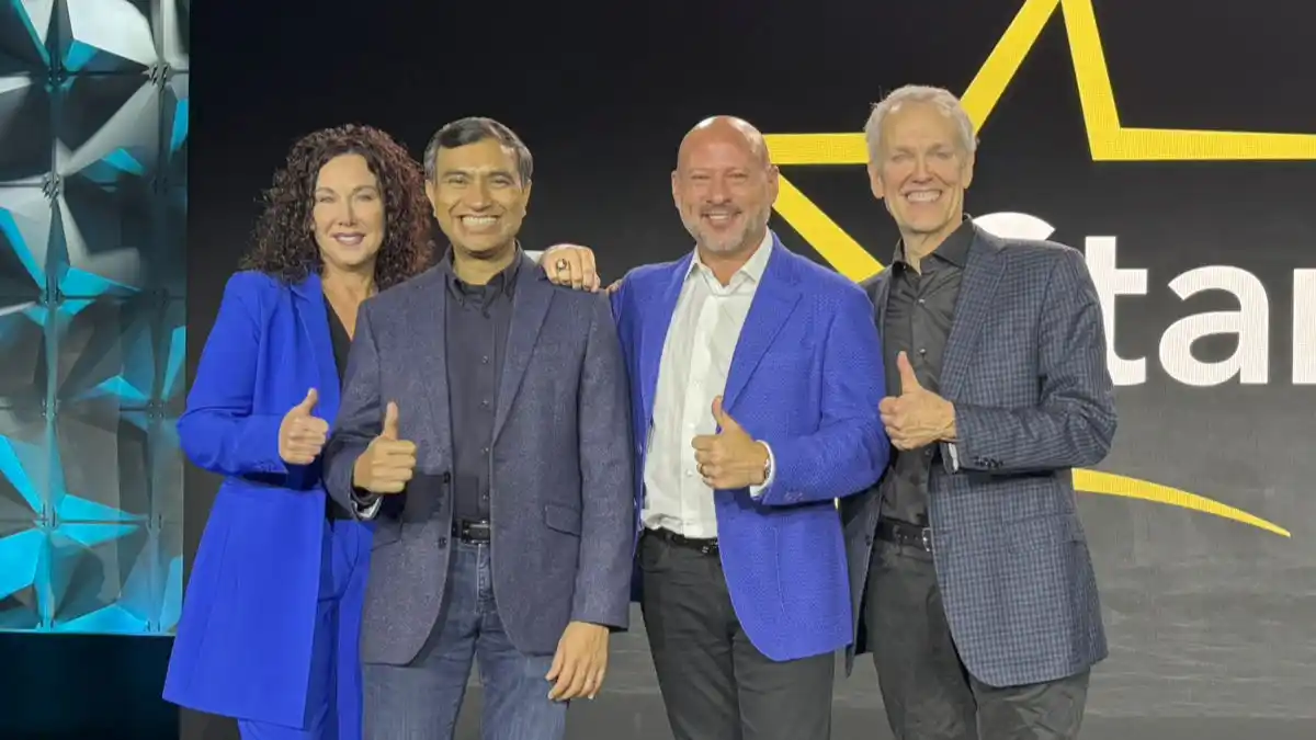 Starkey's Sara Burdak, Achin Bhowmik, Brandon Sawalich, and David Fabry at today's Starkey Days and the Omega AI product launch.