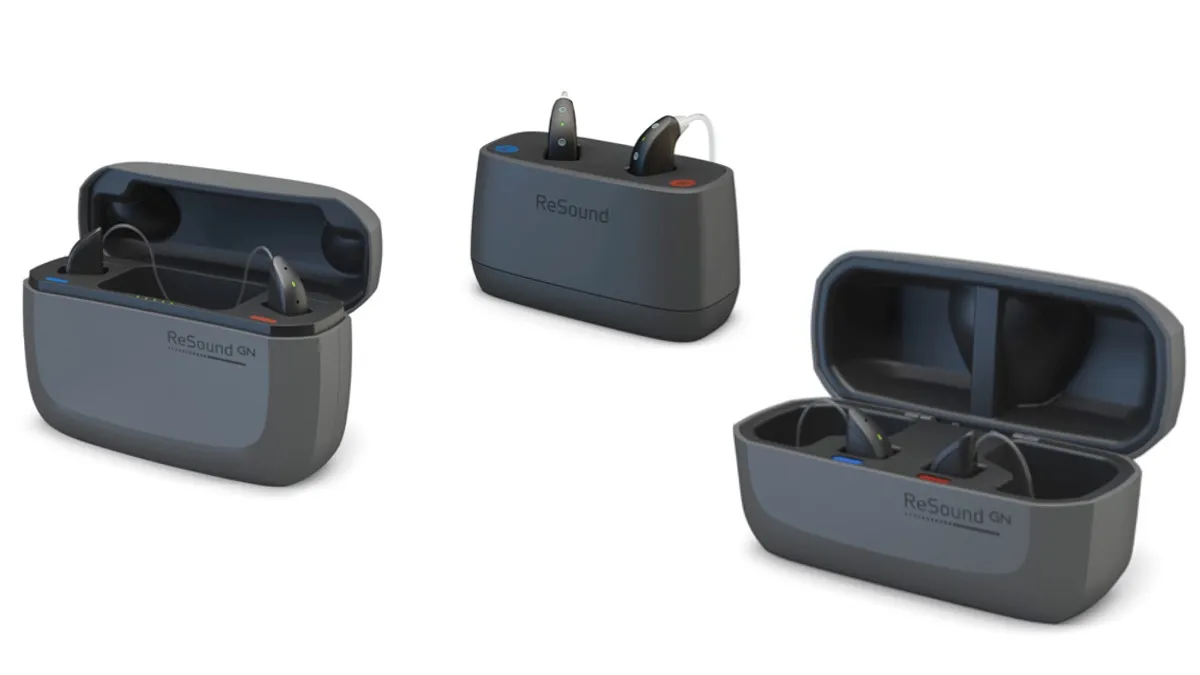 L to R: ReSound Premium, Desktop, and Standard chargers are all options for the Nexia rechargeable RIE hearing aids, and the Desktop charger is available for Nexia BTEs. The Desktop and Standard Chargers require a power outlet, while you can take the Premium Charger on-the-go for three days of quick charging.