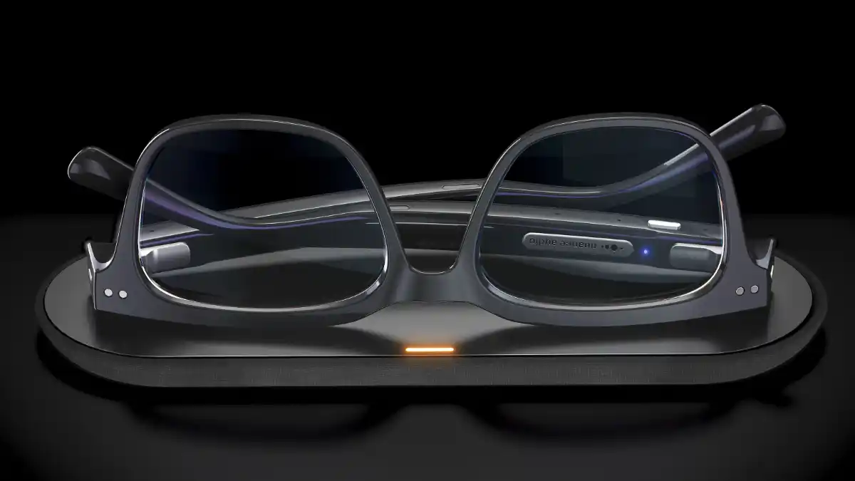 Nuance Audio glasses on charging pad.