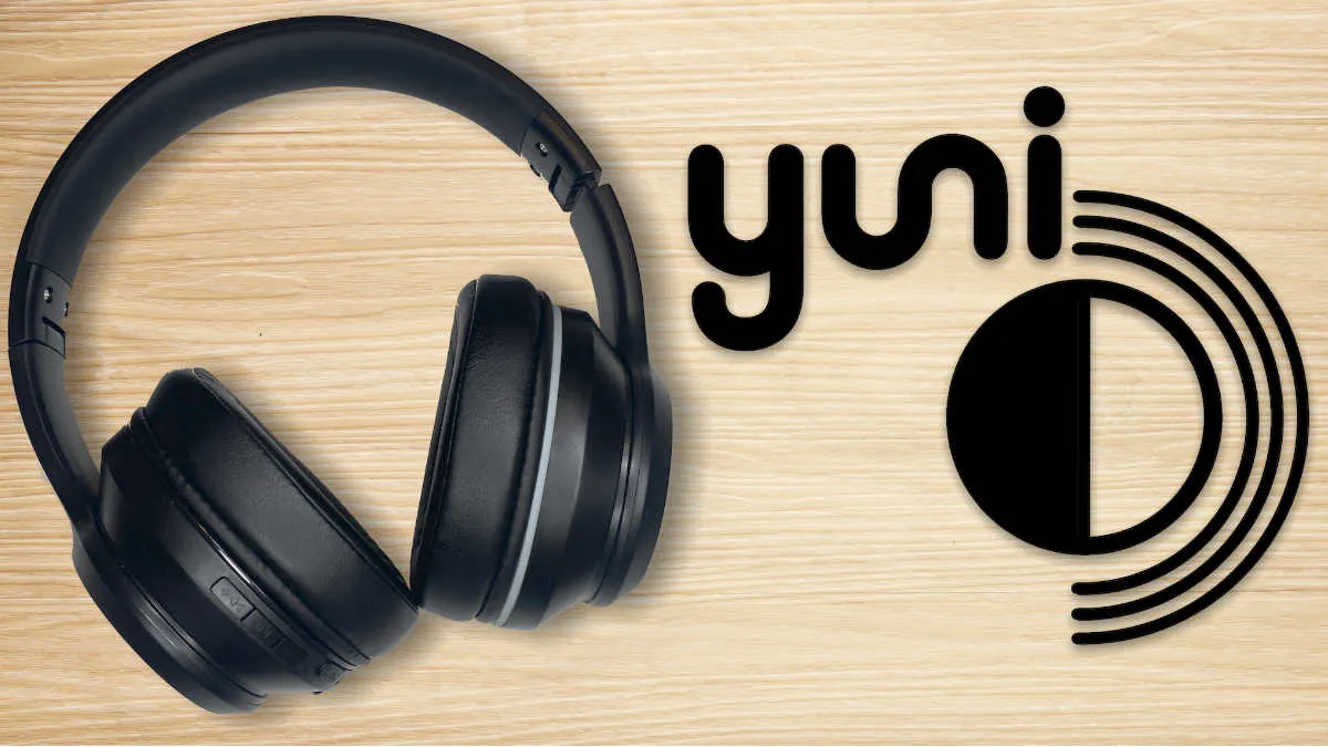Photo of headphones with buttons and Yuni logo