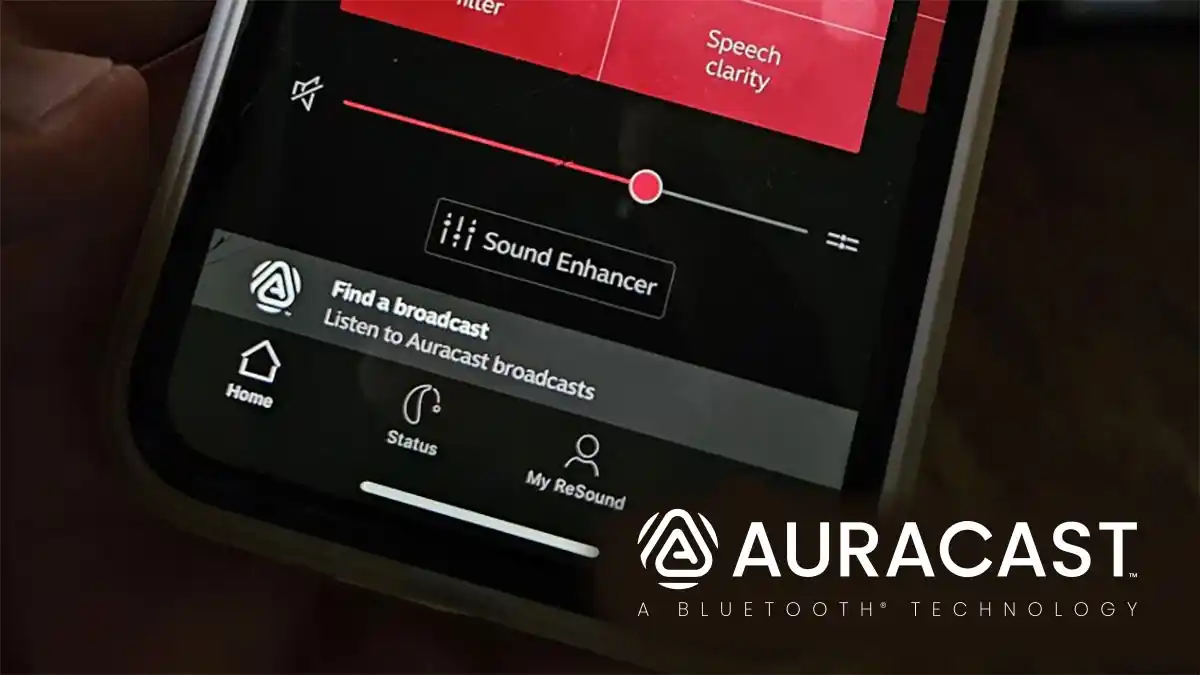 ReSound's app with the prompt to "Find a Broadcast.”