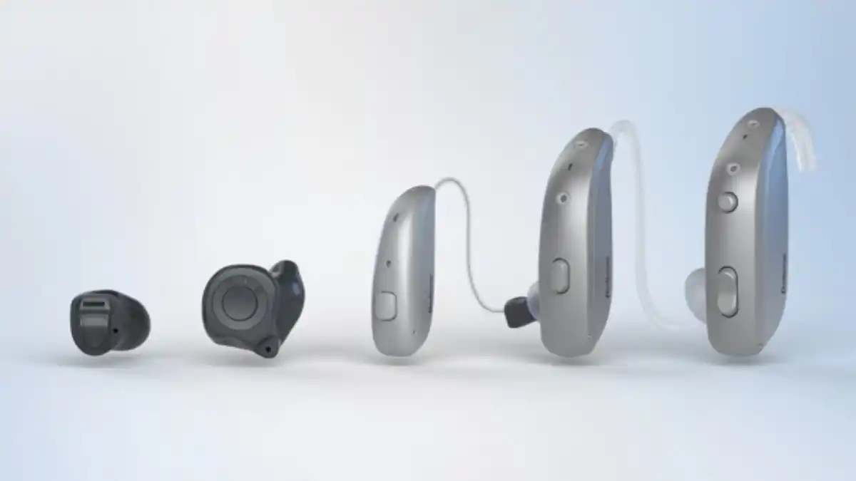 Photo of five different styles of Beltone Serene hearing aids