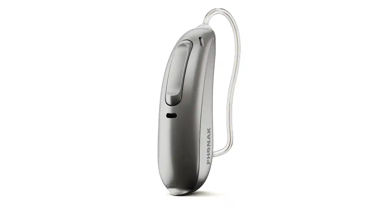 Phonak's Audéo L-312 receiver-in-canal (RIC) hearing aid.