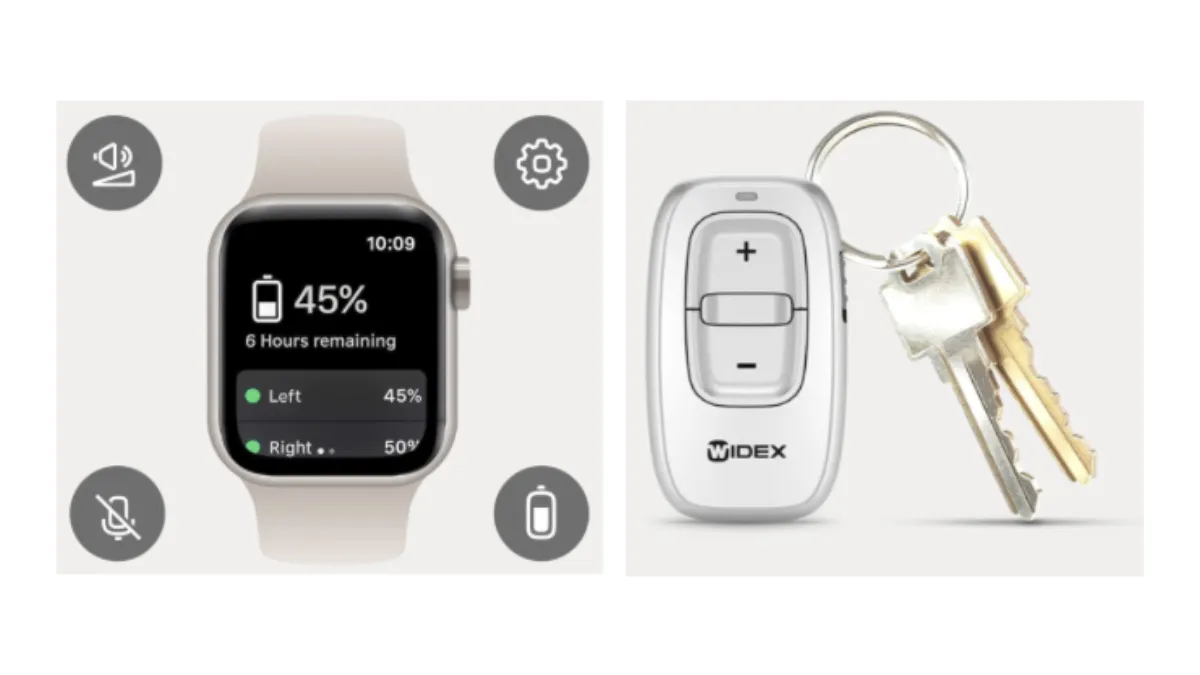 Widex Allure app on Apple Watch and the RC-Dex remote control.