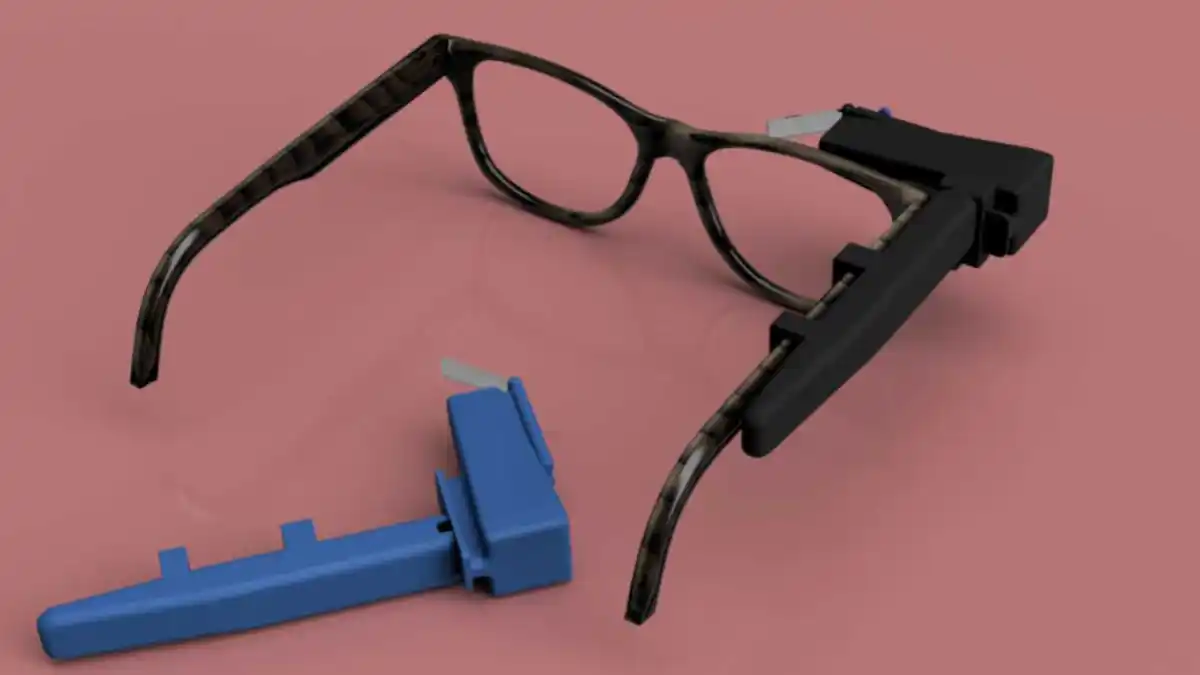 The first version of TranscribeGlass, a low-cost affordable assistive technology for people with hearing loss. It utilized the speech-to-text software of your choice (via your smartphone) and then projected it onto a small, snap-on display situated in front of your glasses (or empty frames if you don't wear glasses).