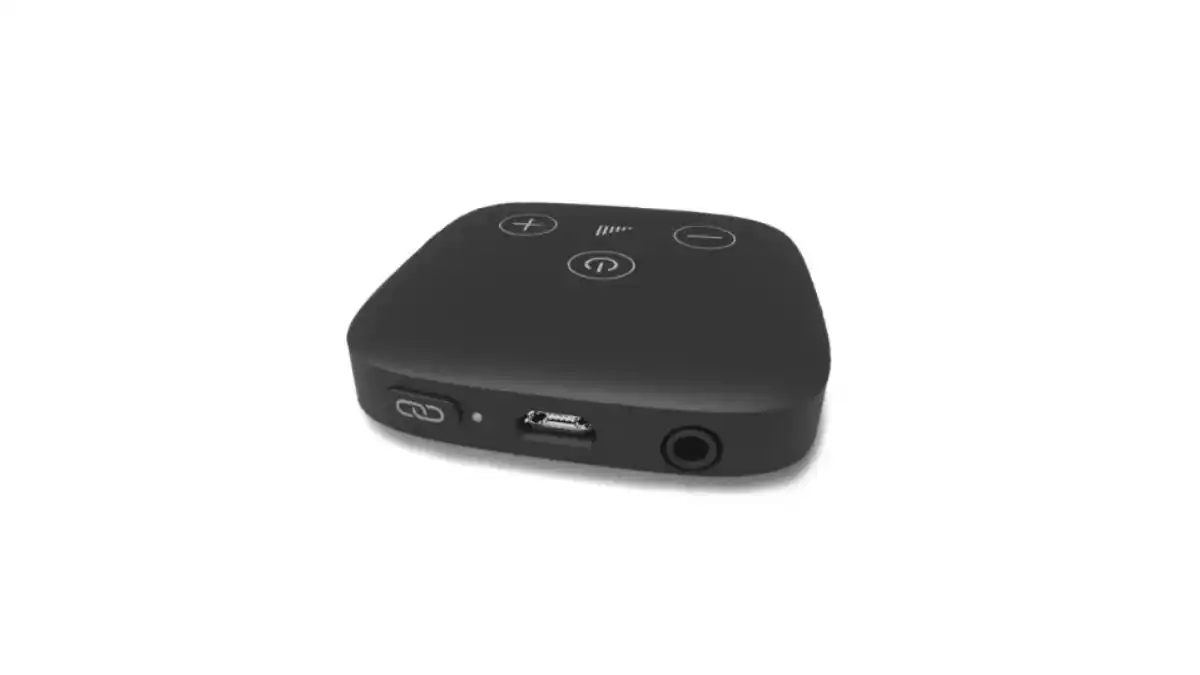 Small, black TV connector box with buttons