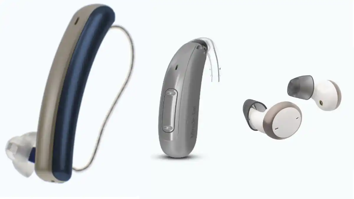Photo of three hearing aid styles in the Miracle-Ear Energy hearing aid line