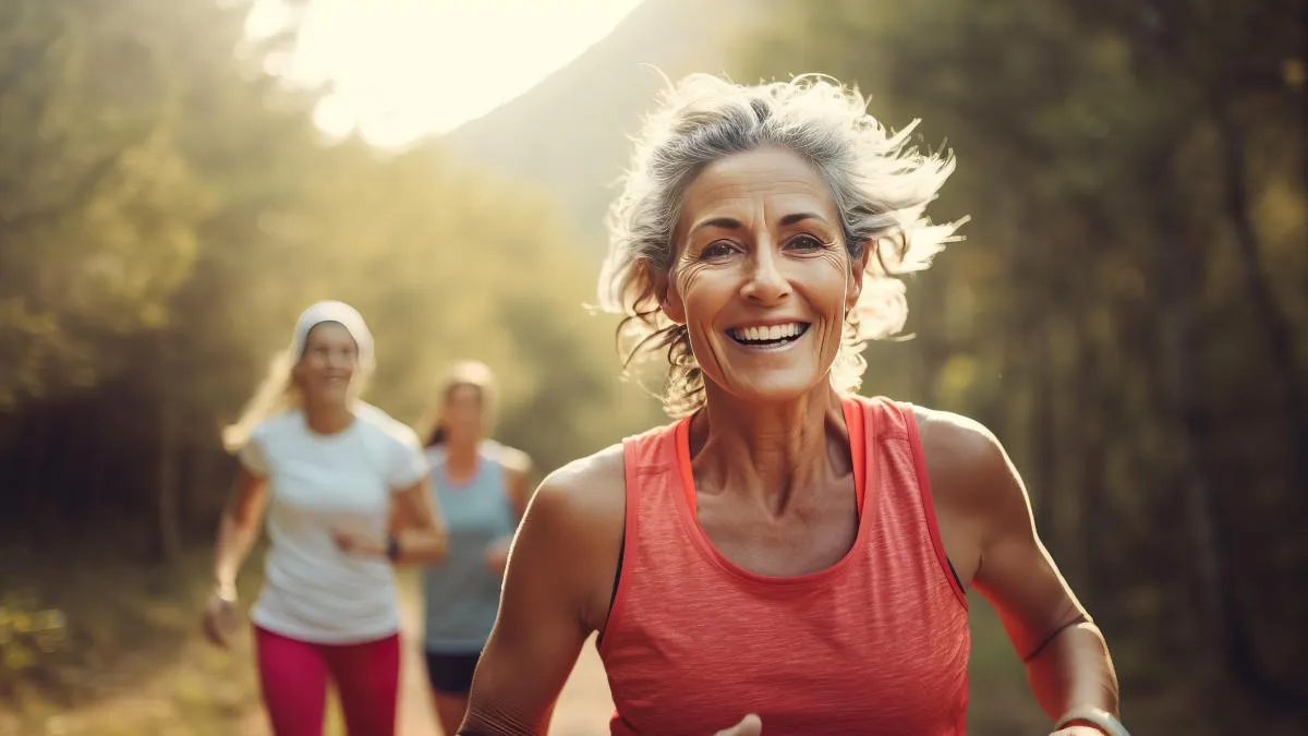Hearing Aids And Fitness Tracking Woman Jogging