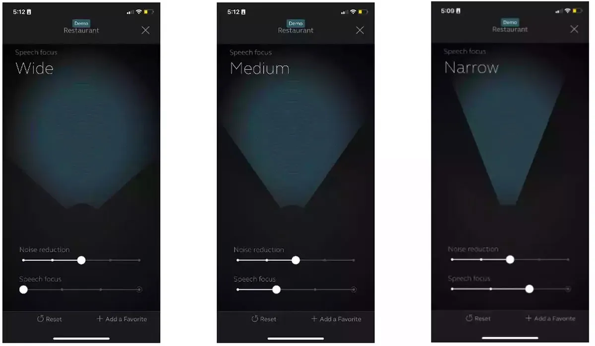 If you like to make manual adjustments in the Jabra Enhance Pro app, you can direct the directional microphone a little like a flashlight beam, widening and narrowing the focus and honing in on the speech directly in front of you, or choose to have a broader signal input. 