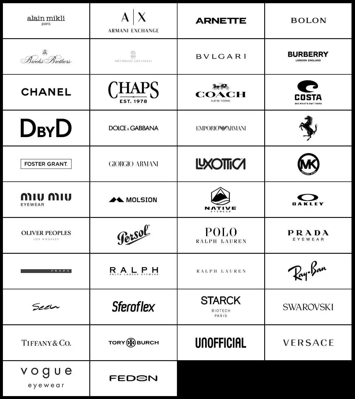 Bekannte Brillenmarken, die von EssilorLuxottica hergestellt und vertrieben werden.