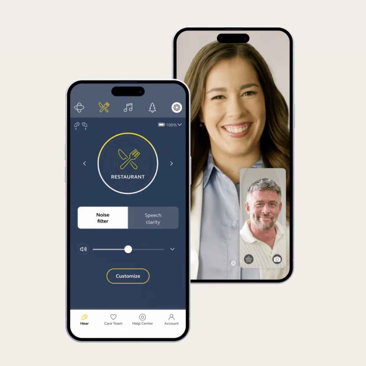 Jabra Enhance app showing programs and telecare
