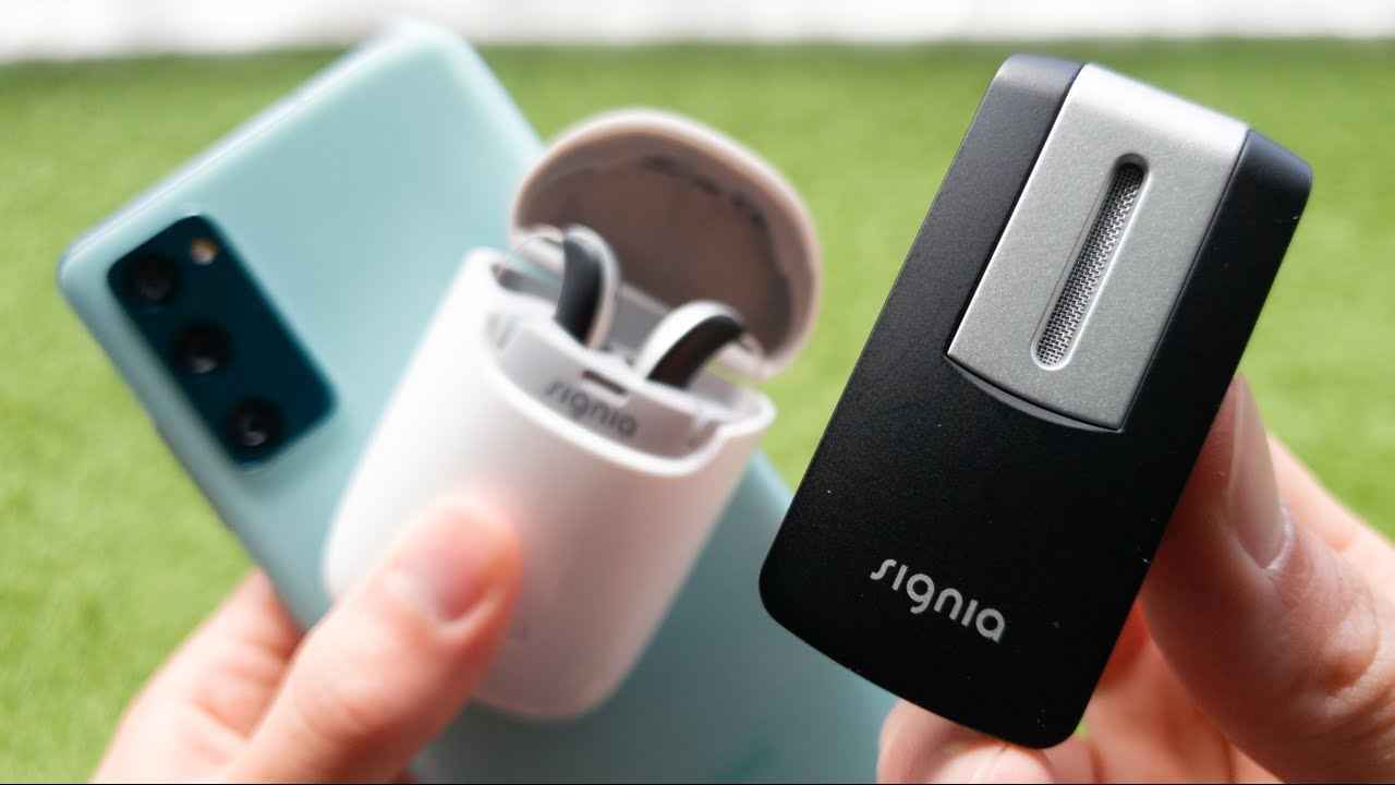 Signia's StreamLine Mic, seen on the right.