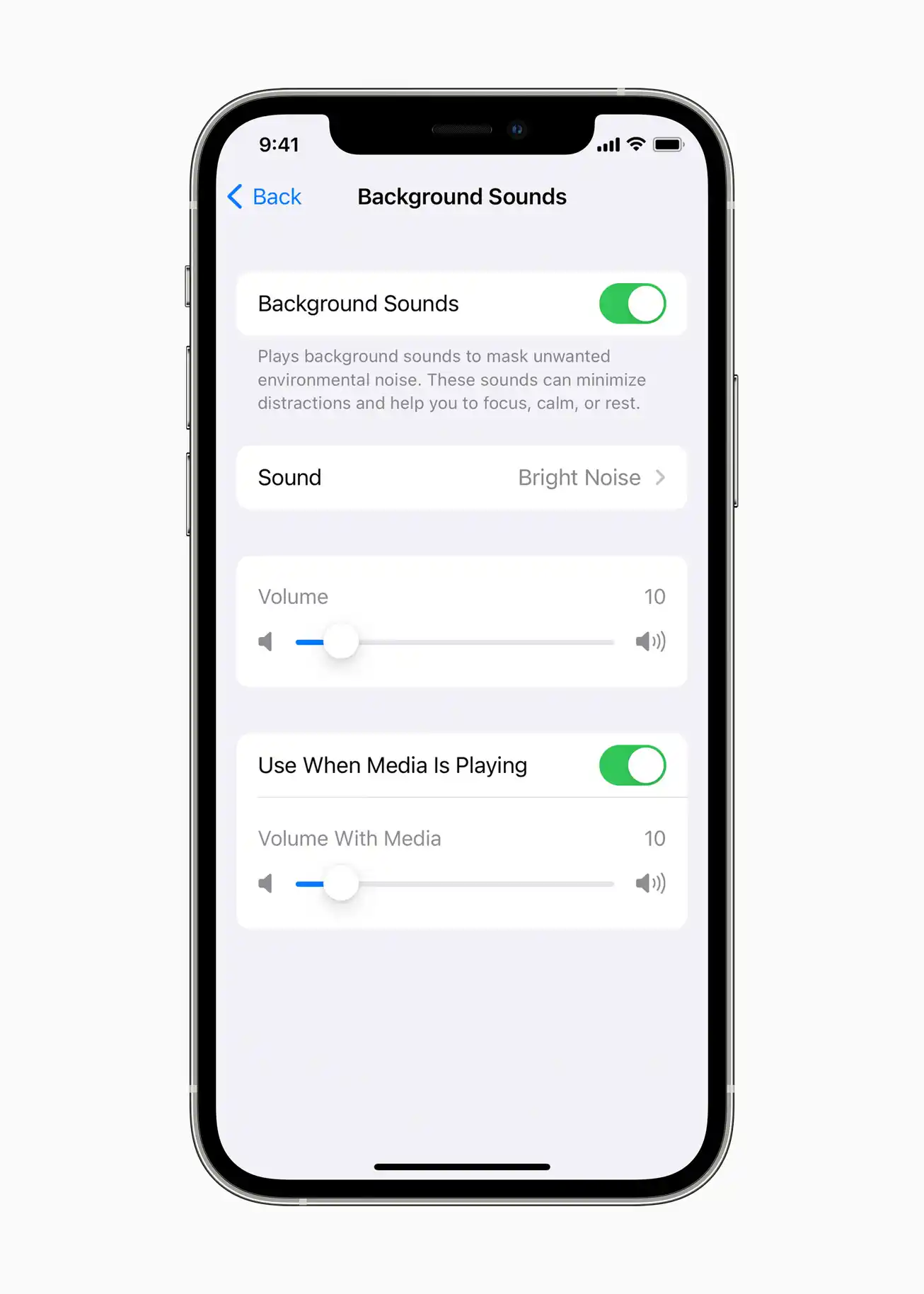 Apples neue Hintergrundgeräusche bieten Klänge wie Meeresrauschen, Regen und Bachplätschern, helfen dabei, Ablenkungen zu minimieren, und unterstützen Nutzer dabei, sich zu konzentrieren, ruhig zu bleiben oder sich auszuruhen.