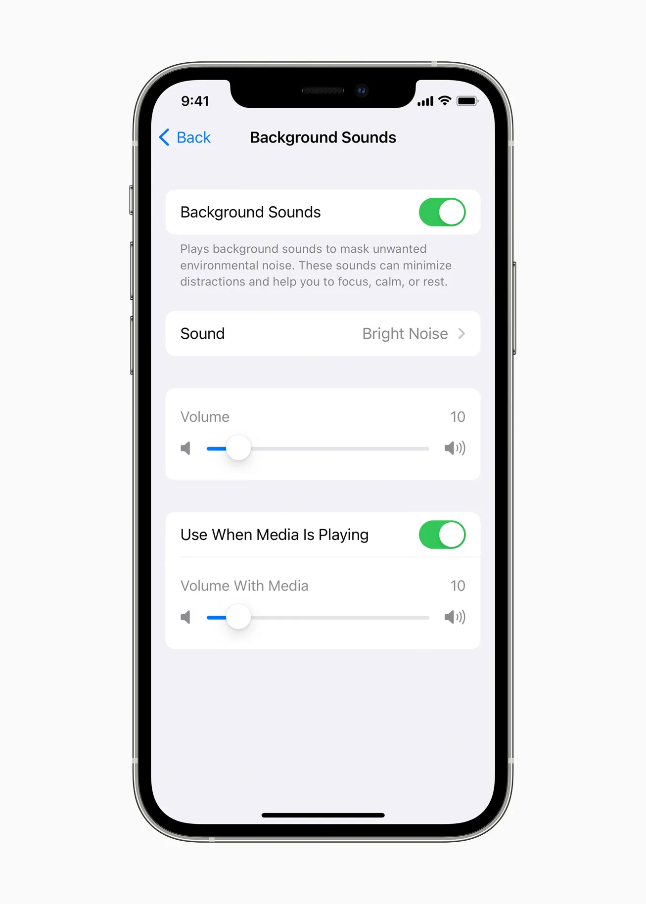 Apple's new Background Sounds will offer sounds such as as ocean, rain, and stream sounds, help minimize distractions and help users focus, stay calm, or rest.