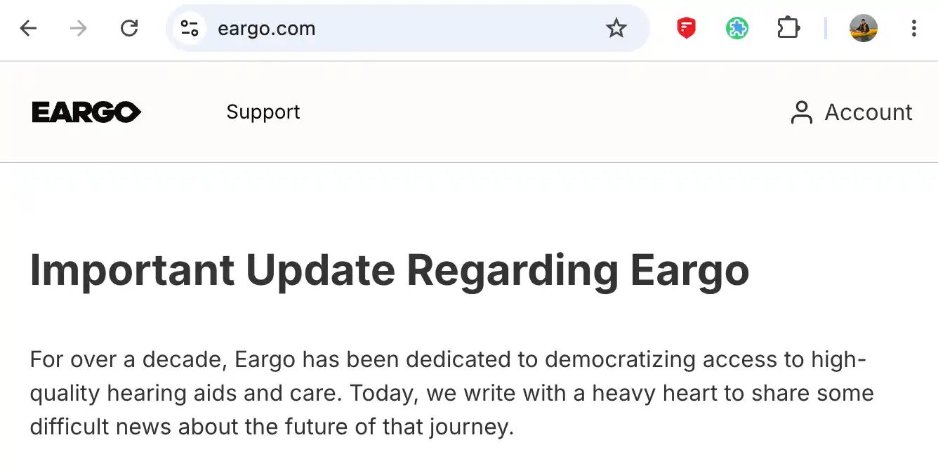A screenshot of the eargo.com home page on July 15, 2026.