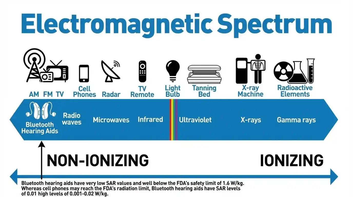 The electromagnetic spectrum from non-ionizing to ionizing.