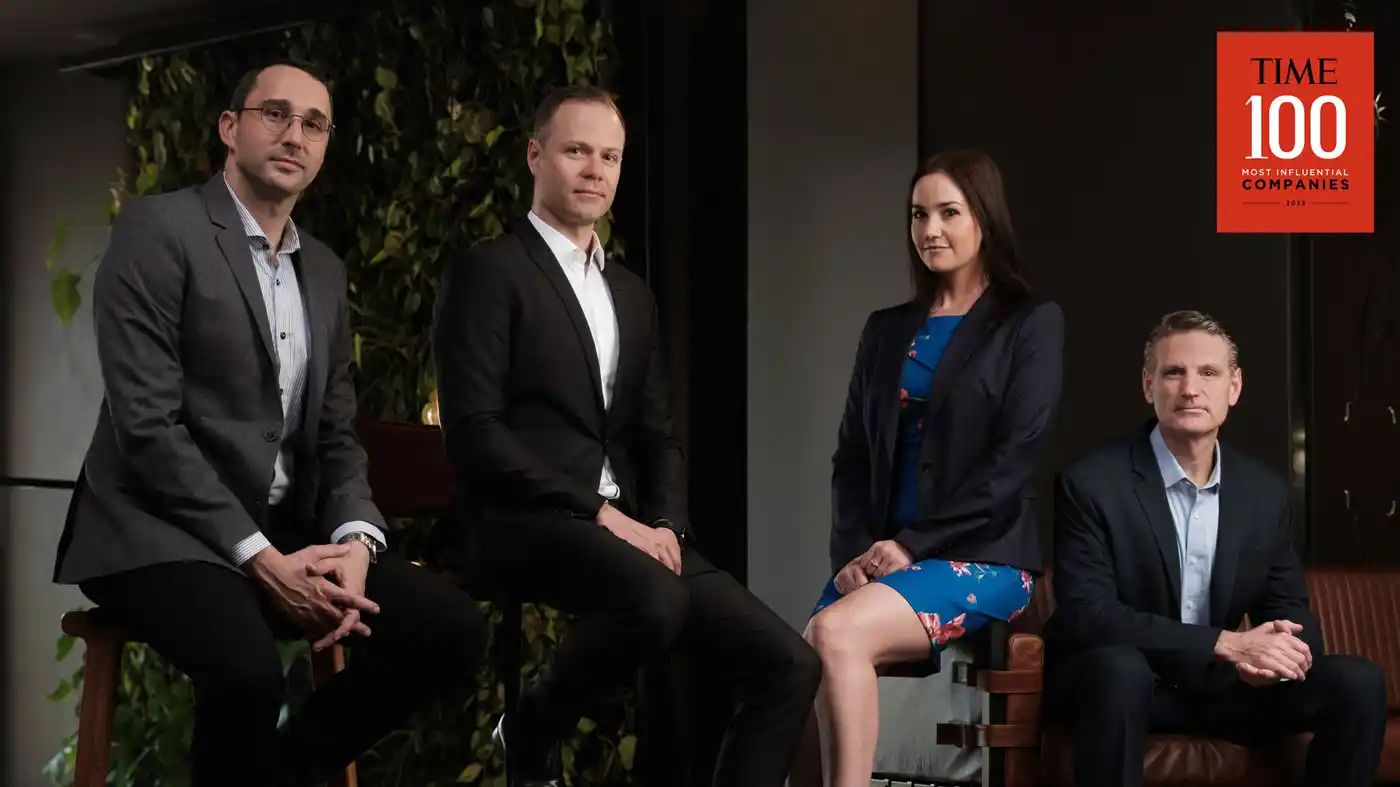 Lexie was recognized by TIME Magazine as one of the 100 most influential companies of 2023. Left to right is CFO Emanuel Gerson, CEO Nic Klopper, COO Seline Van Der Wat, and Senior VP North America Brian Maguire.
