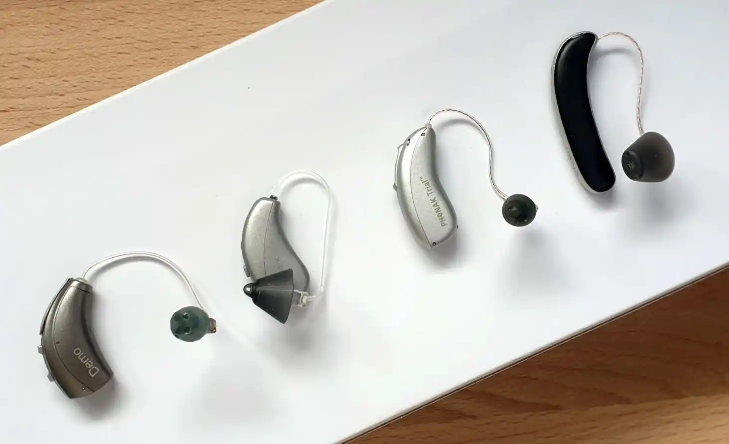 Starkey Livio, Widex MOMENT, Phonak Paradise, and Signia Styletto X.