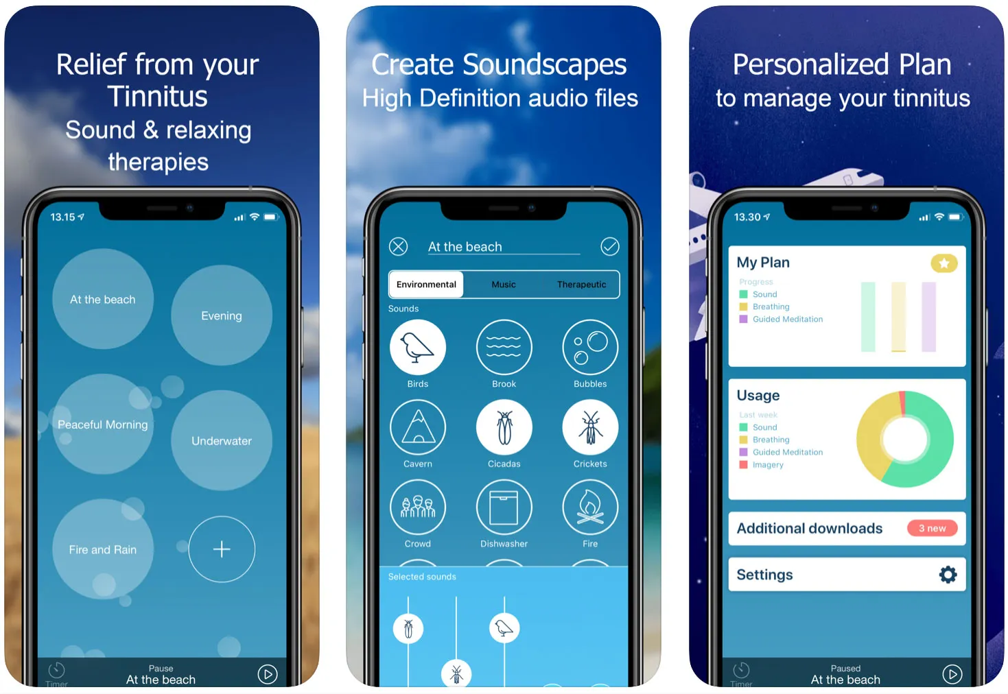 Screenshots from the Beltone Tinnitus Calmer App