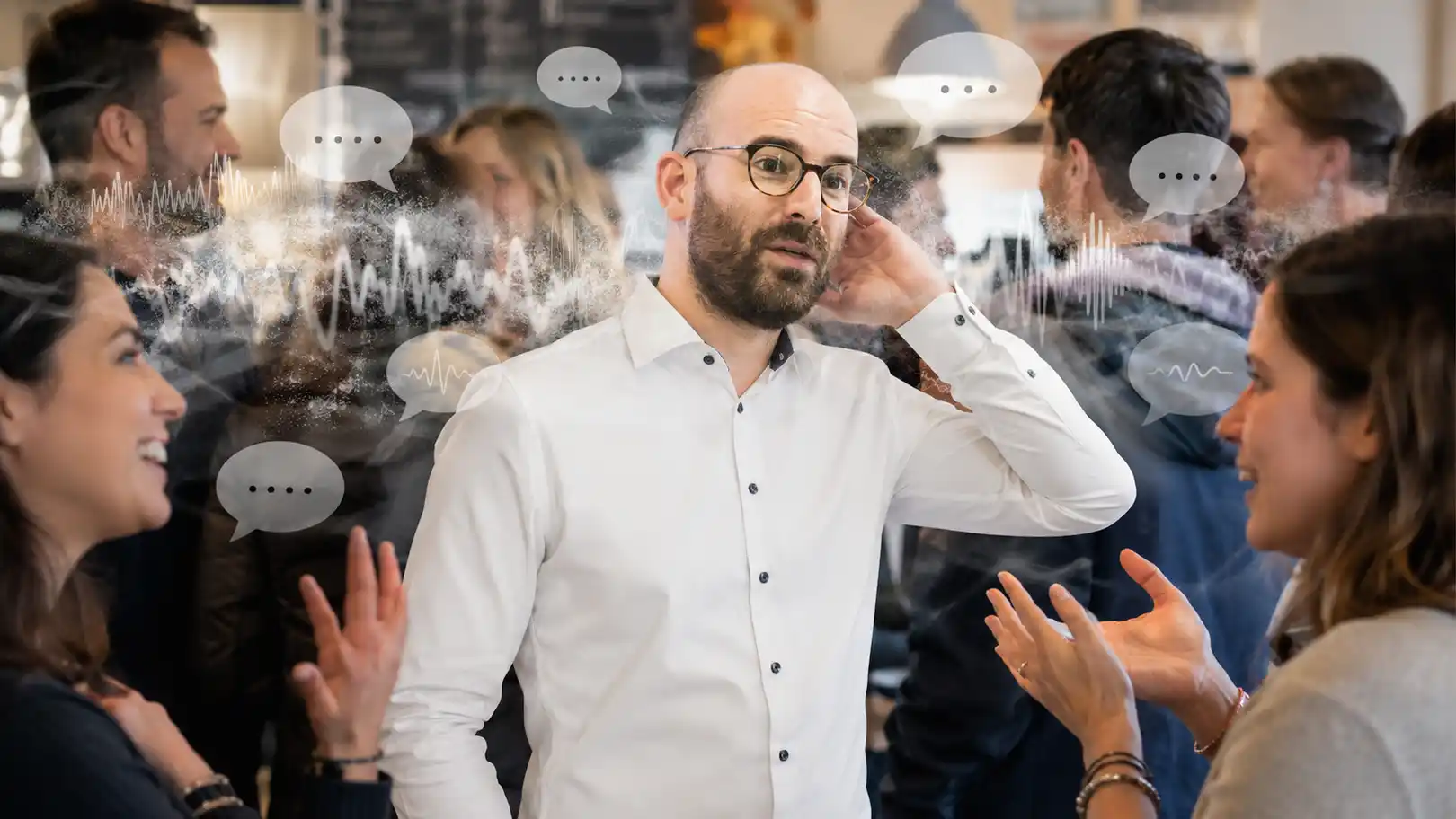 One in five U.S. adults struggle to follow conversations in background noise, a problem that becomes dramatically more common with age. Source: CDC/NCHS, National Health Interview Survey, 2014.