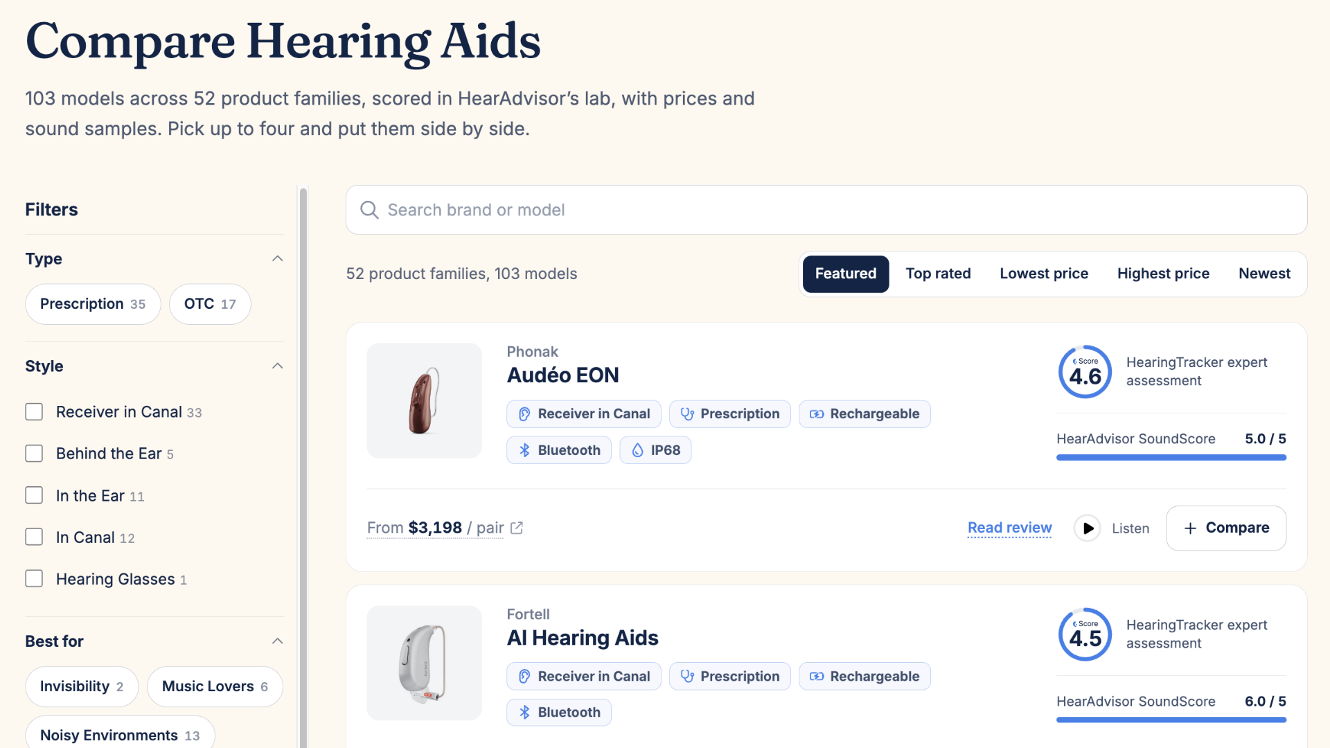 Hear & Compare Hearing Aids - Phonak, Sony, Bose, and More