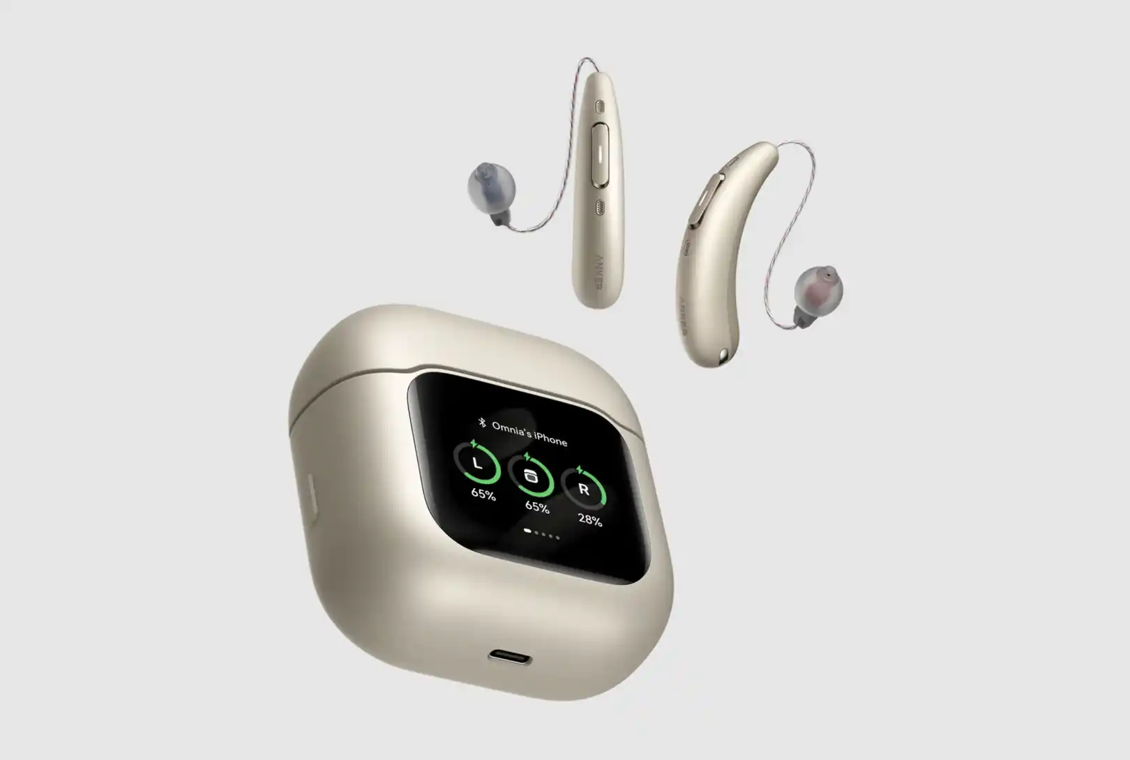 Anker RIC Hearing Aids Pro with charging case.