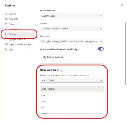 Setting up noise suppression on Microsoft Teams