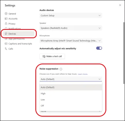 Setting up noise suppression on Microsoft Teams