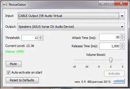 NoiseGator sound settings