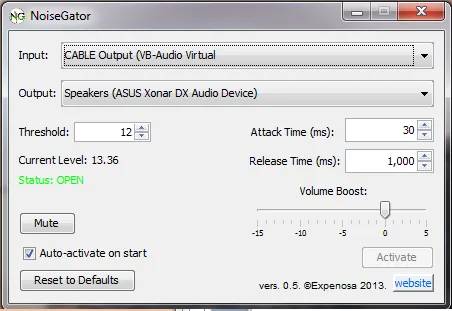 NoiseGator sound settings