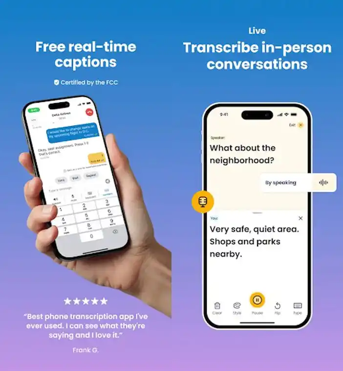 Nagish is an FCC-certified real-time captions app for phone calls and in-person conversations.