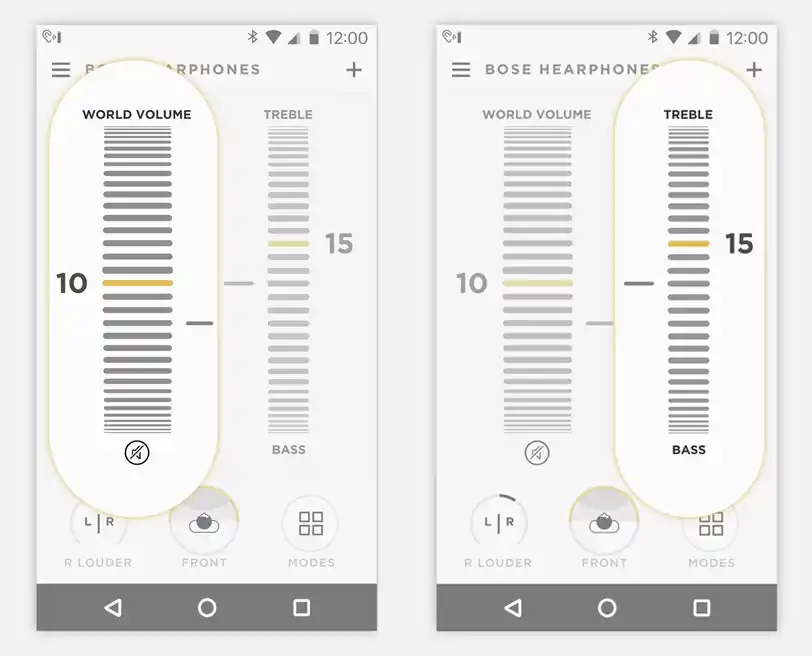Screenshots from the Bose Hear App for Bose Hearphones