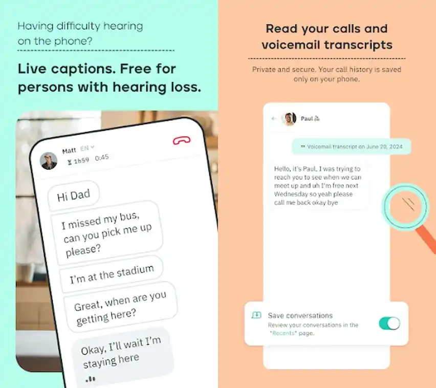 Rogervoice offers live captions for your calls and voicemails.