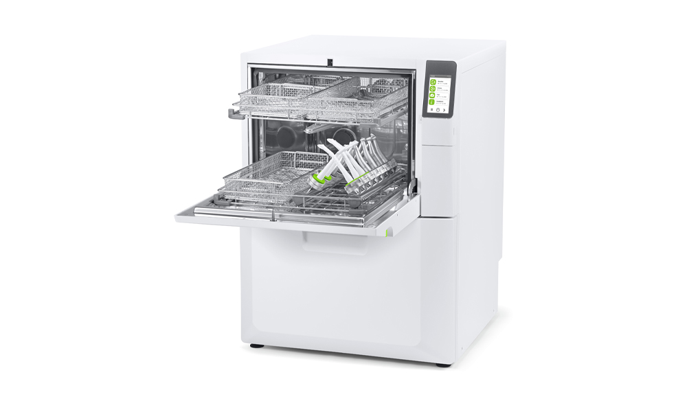 Vista laterale del Thed con porta aperta, su sfondo bianco