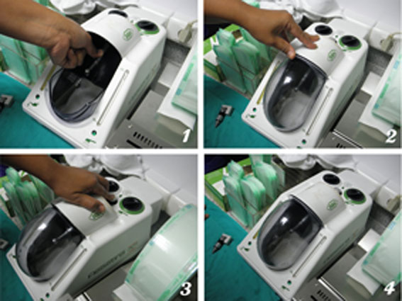 The Assistina in use with straight and contra-angle handpieces