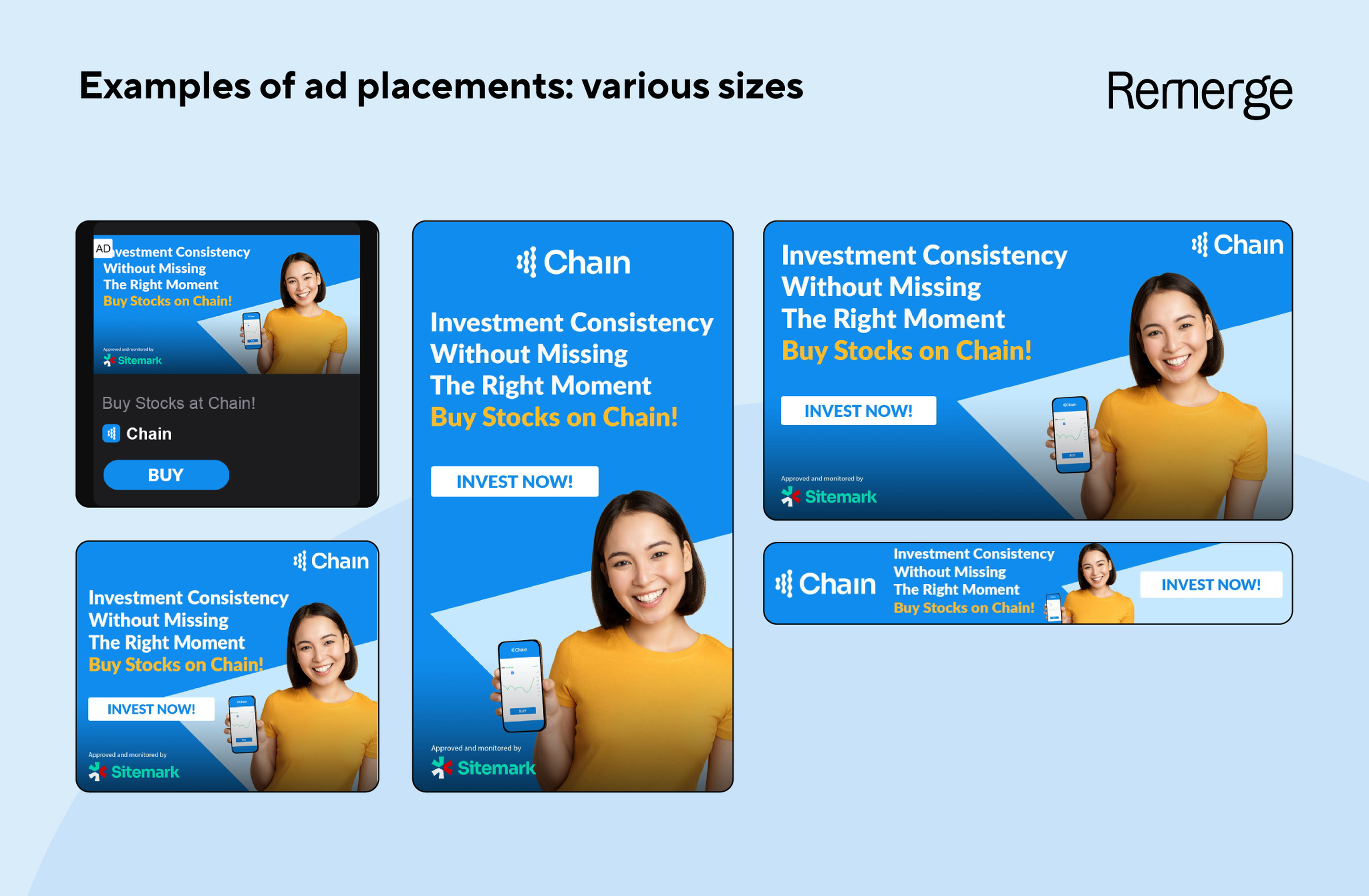 Examples of ad placements in various sizes