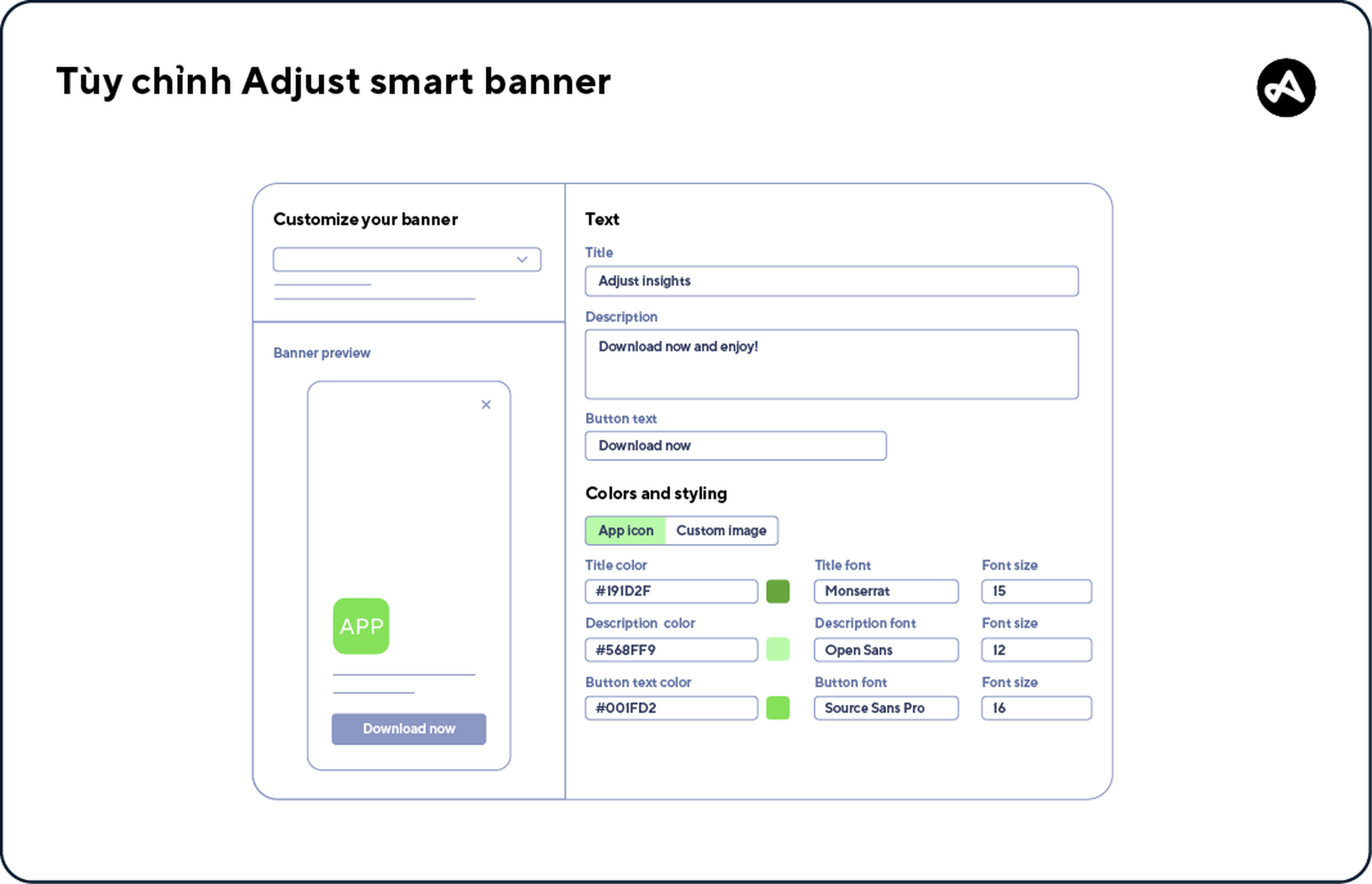 Các tùy chọn tùy chỉnh có sẵn cho smart banner