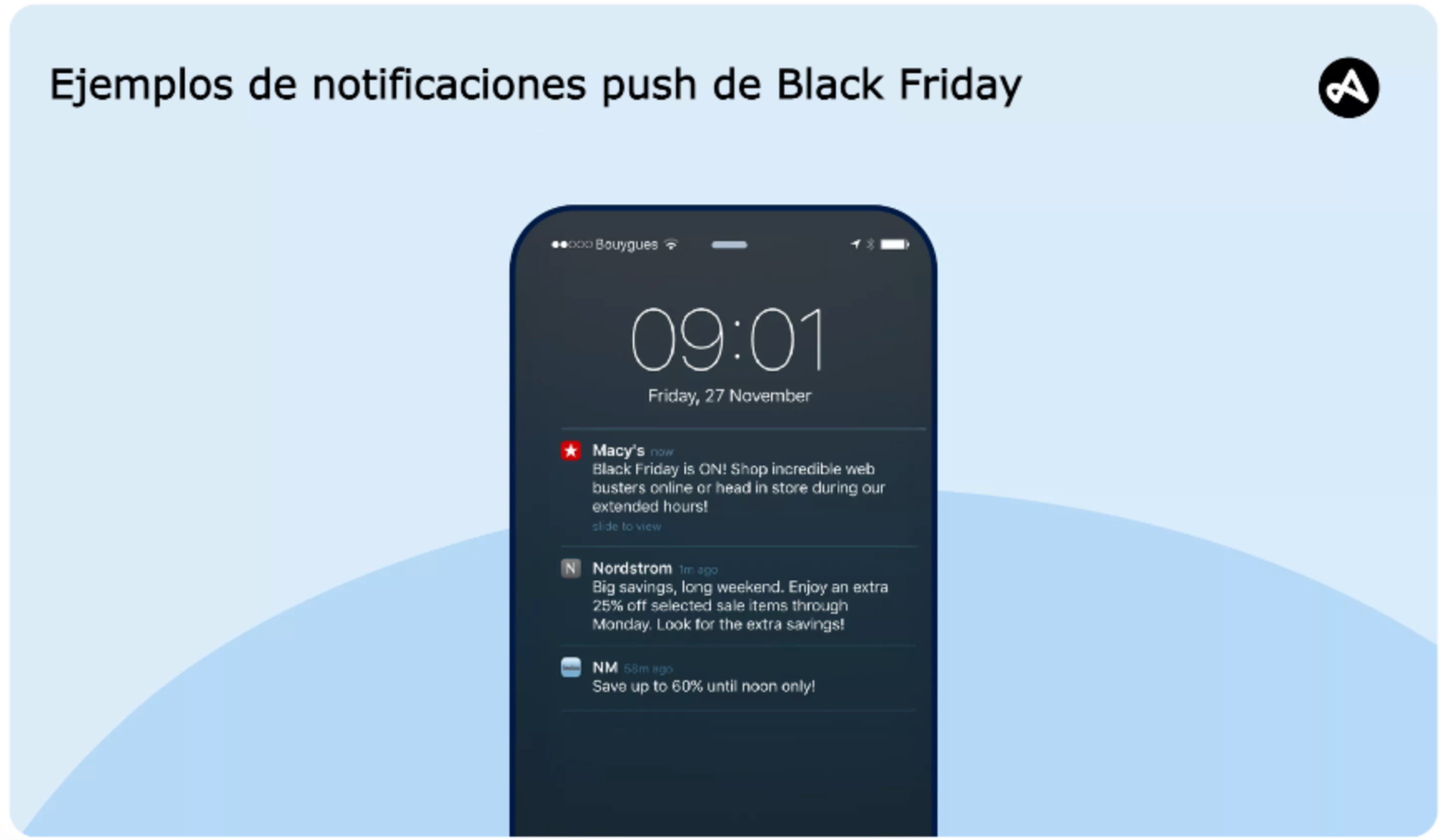 Ejemplos de notificaciones push de marketing de Black Friday