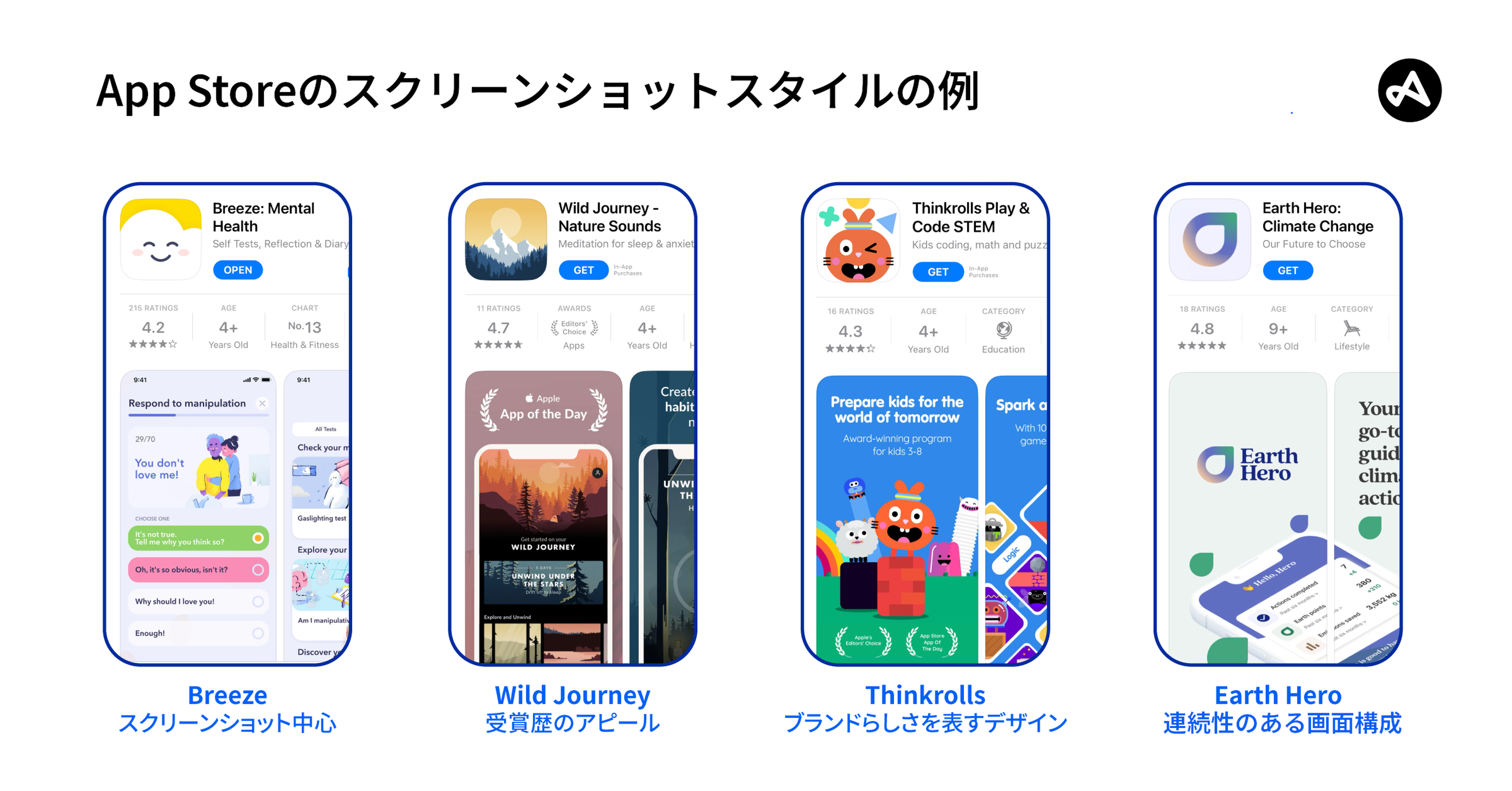 アプリストアのスクリーンショットの例