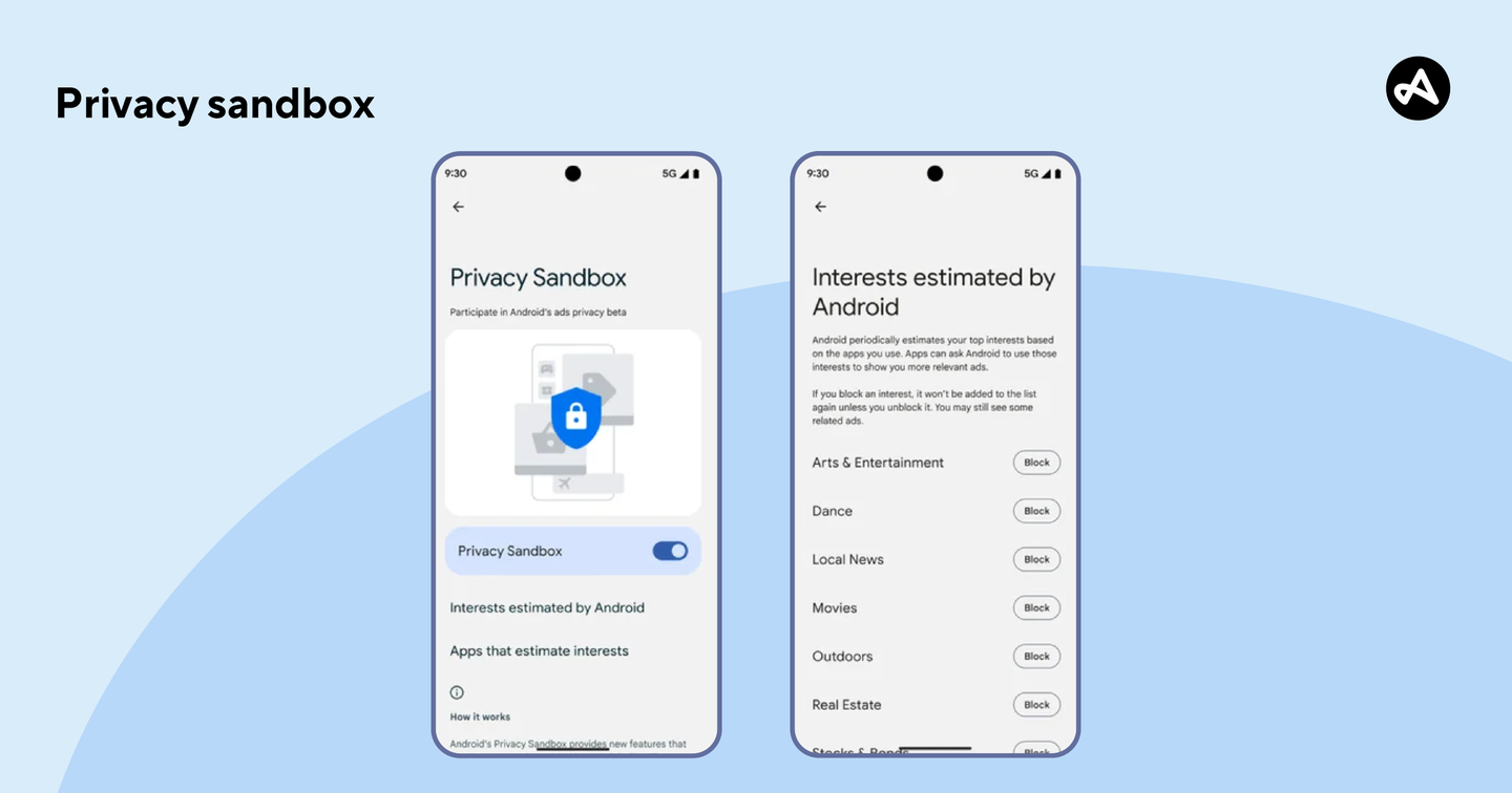 Screenshots of the Google Privacy Sandbox on Android